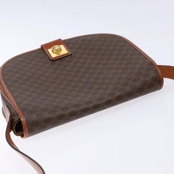 Authentic CELINE Macadam Canvas Shoulder Bag PVC Leather Brown Gold - Picture 13 of 16